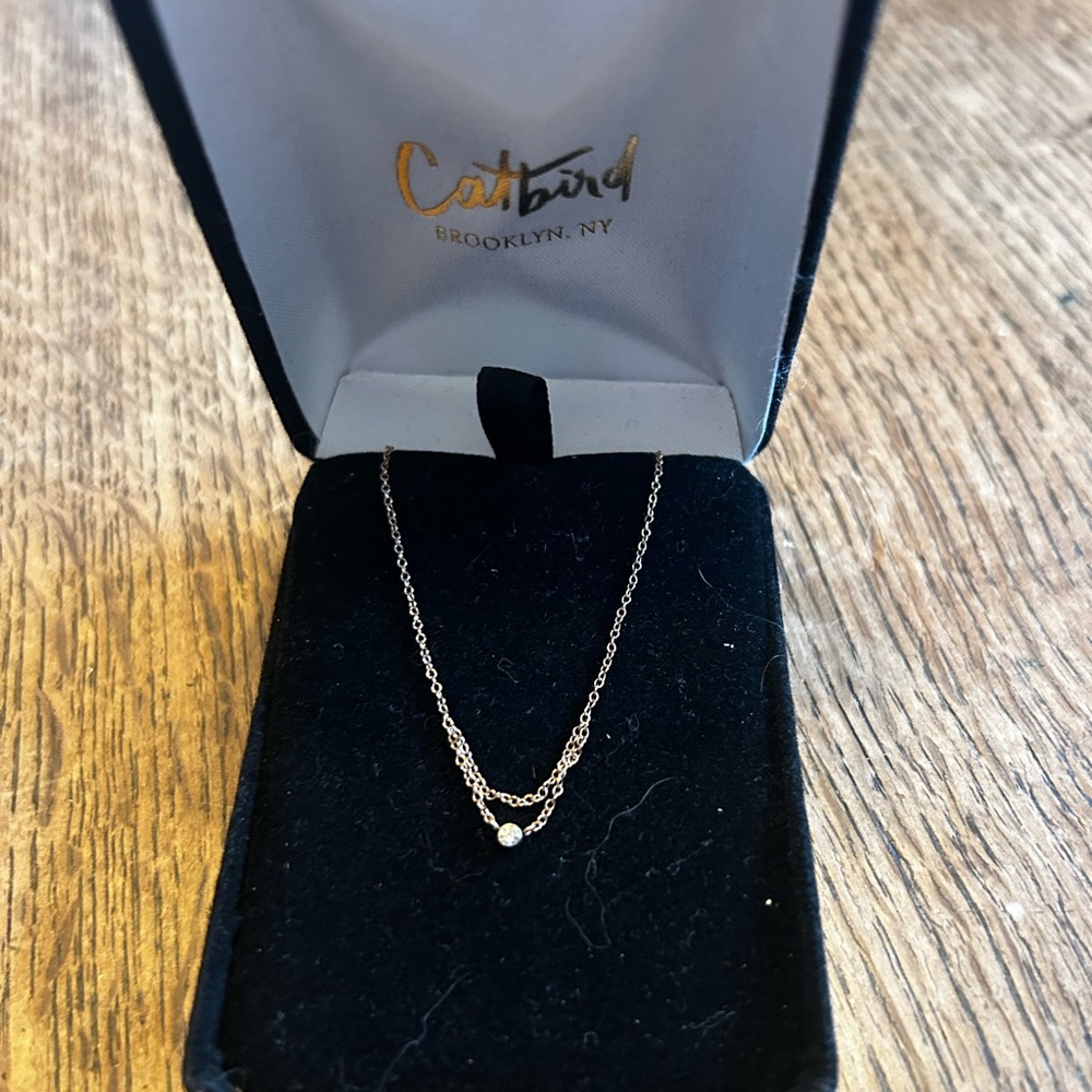 Catbird Rose Gold Chained to My Heart Necklace with Diamond 14k
